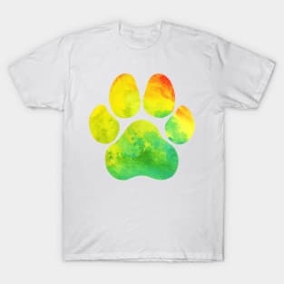 Yellow Green and Orange Watercolor Paw Print T-Shirt